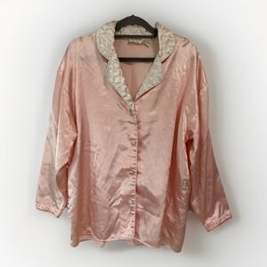 Vintage Victoria's Secret Satin Jacquard Sleep Top Medium Pink Gold Label